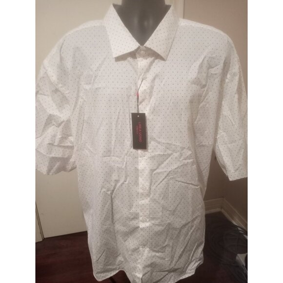 New Linea Uomo LU Shirt 5X Mens Button Up Stretch Short Sleeve White Dots - Picture 1 of 11